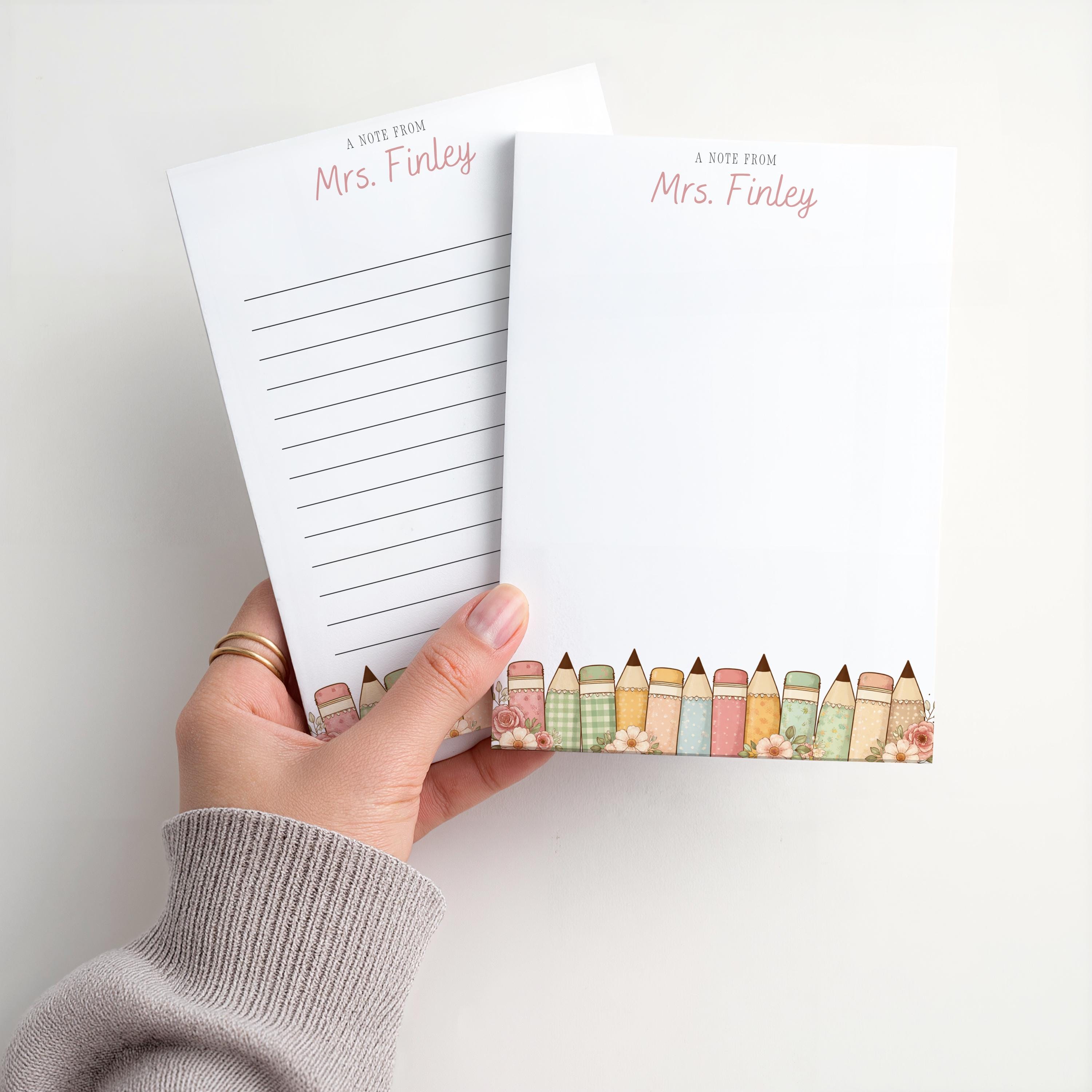 Personalized Teacher Notepad | Vintage Floral Print Pencils | Teacher ...