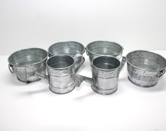 Mini Tin Wash Tubs with Handles Set of 4 and 2 Small Watercans