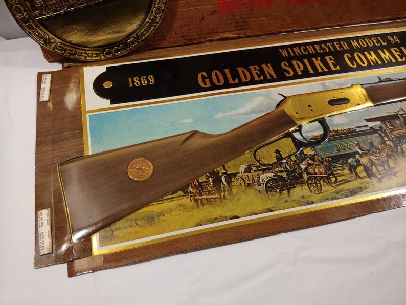 Vintage NOS Winchester Model 94 Golden Spike Commemorative Cardboard Store Advertising Banner Sign Display