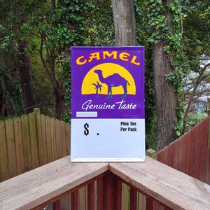 camel cigarette price Cigarettes Pack DIECUT NEW Sign: 14" Tall USA Steel TIN SIGN Camel Cigarettes, Tobacco,