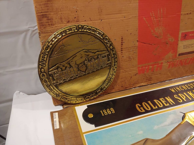 Vintage NOS Winchester Model 94 Golden Spike Commemorative Cardboard Store Advertising Banner Sign Display