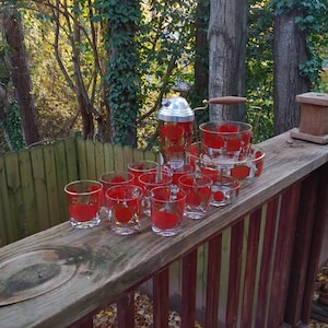 Vintage Hazel Atlas Mid Century Glass Barware Cocktail Set Cocktail Shaker Lowball Glasses Drink Recipes