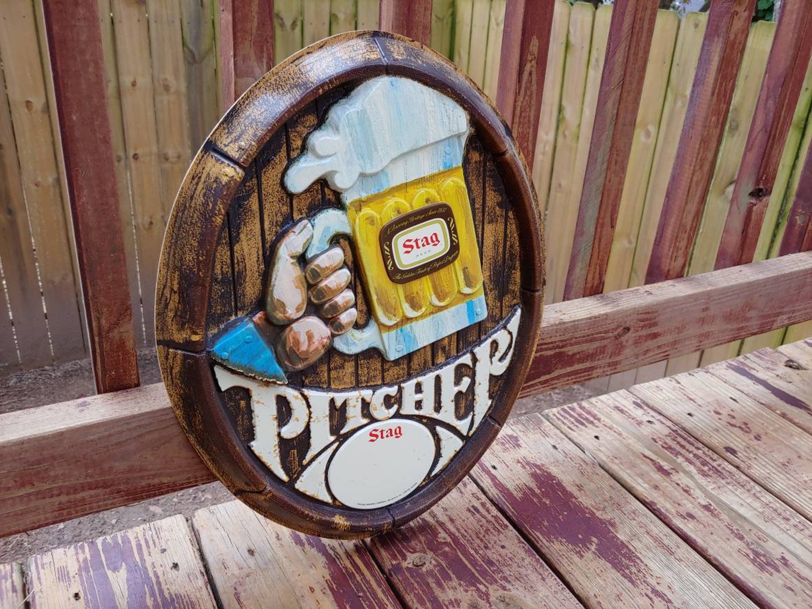 Vintage Stag Beer Pitcher 3D Faux Wood Advertising Sign Etsy
