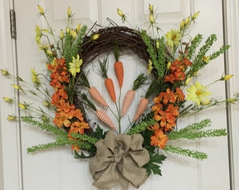 Easter wreath, spring wreath, orange carrots handmade