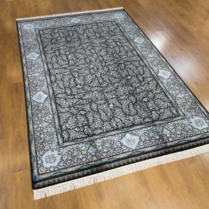 Black Turkish Silk Rug (6'8"x10') - Anatolian Design