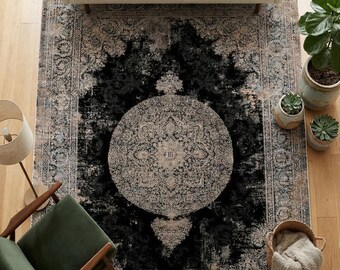 7x10 ft, Black Classic medallion Silk Rug: Fine viscose carpet with Fringes