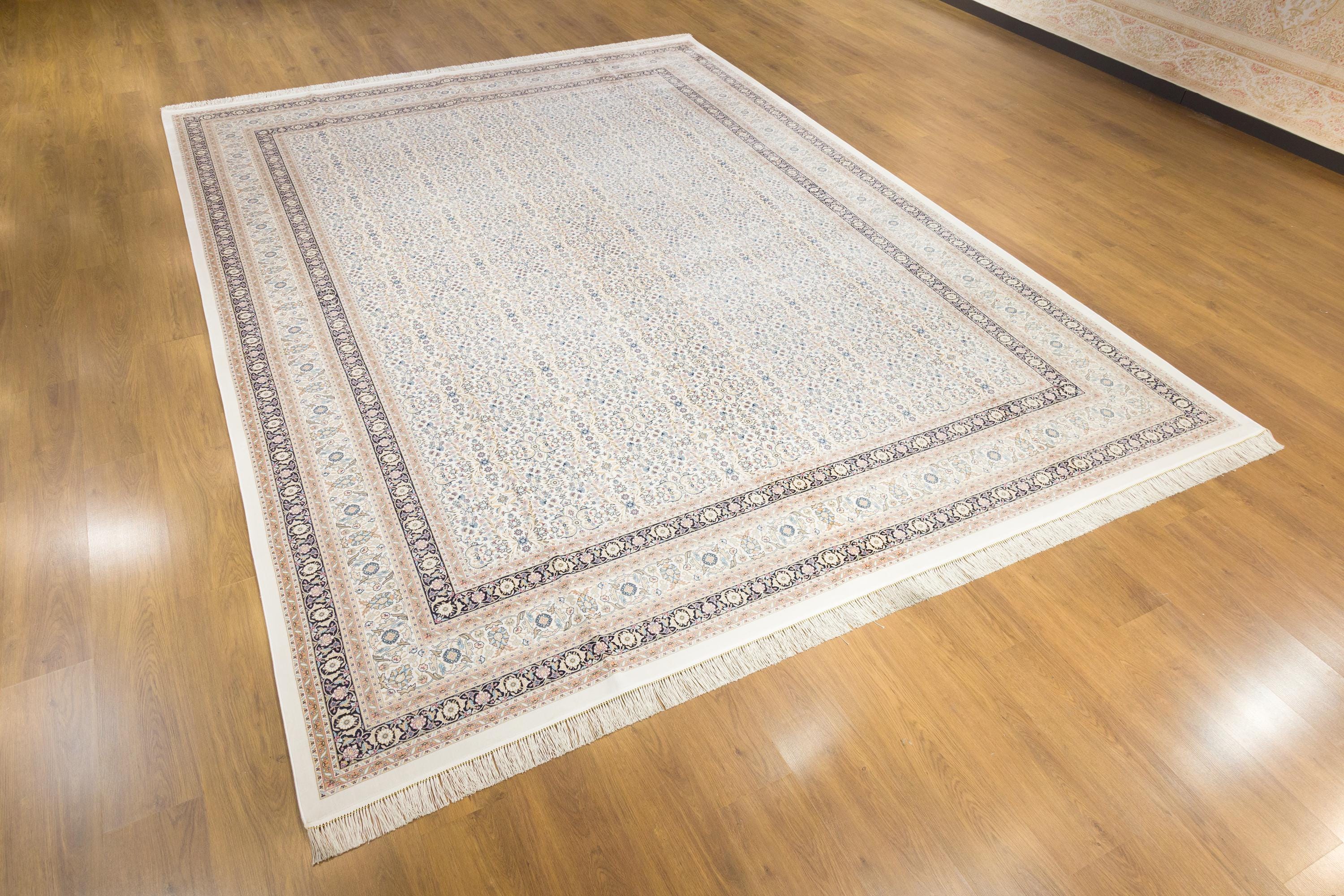 クラシックブルー竹ラグ：フリンジ付きオリエンタルブルー高級