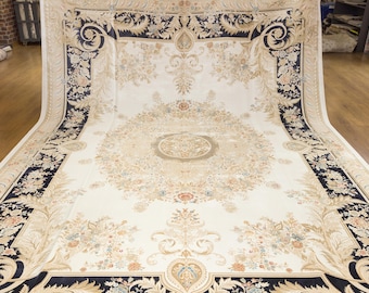 10x13 ft, Fine Blue Classic Oreintal Silk Rug: Bamboo Medallion viscose carpet