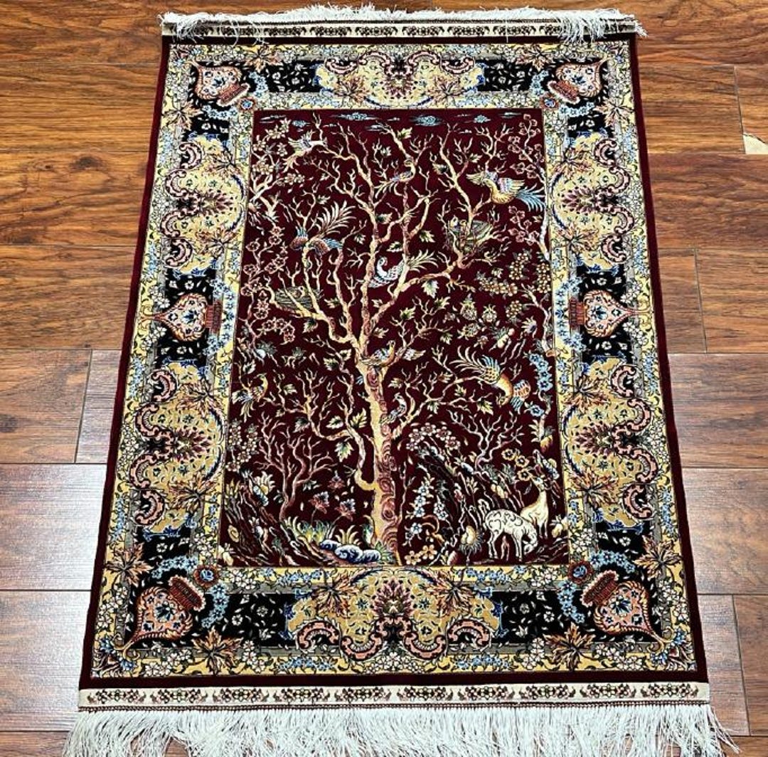 3x4 Ft, Tree of Life Silk Rug | Fine Persian Style Oriental Area Rug - Etsy