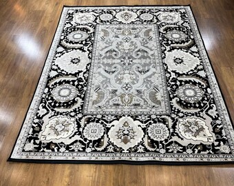 7x10 ft, Classic Oriental Black Bamboo Rug: Classic viscose carpet with fine fringes