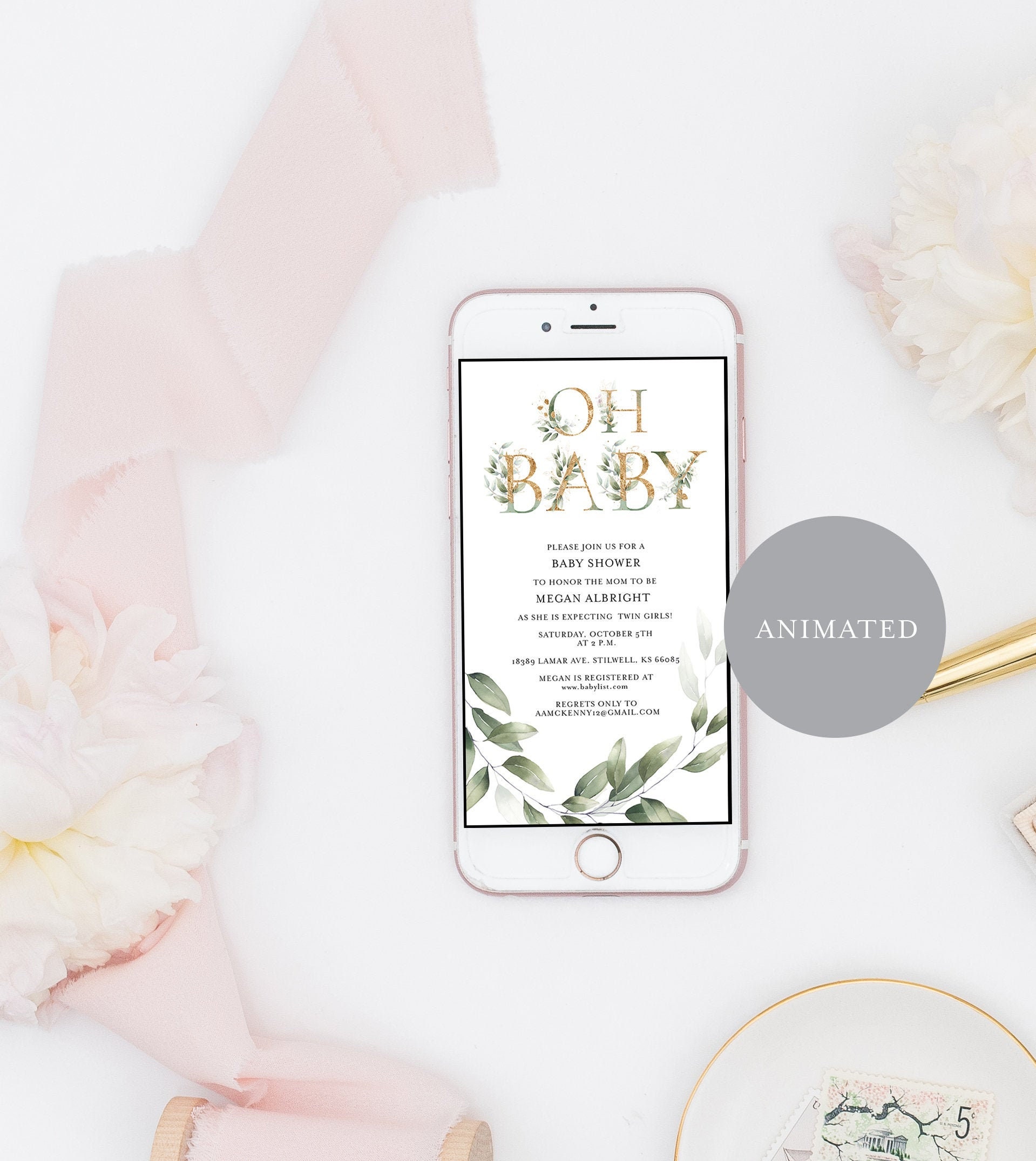 Mobile Digital Invitation Baby Shower Invitation Animated eCard Baby