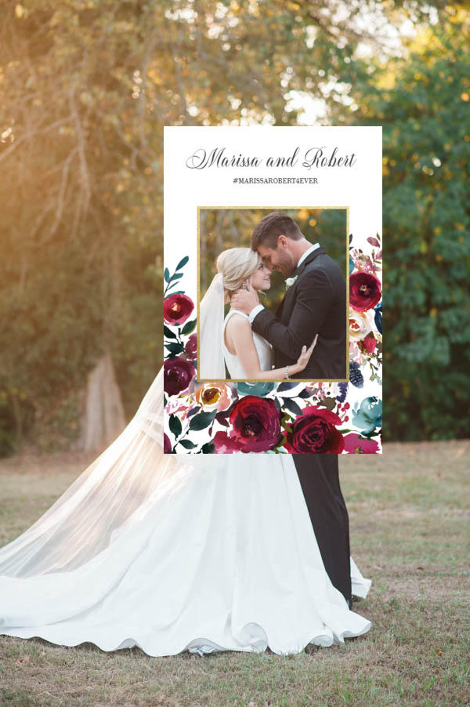 Wedding Photo Booth Frame Wedding Photo Prop Floral Gold Etsy