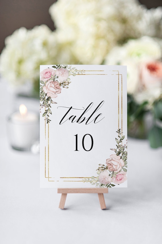 EDITABLE Floral Wedding Table Numbers Pink and Gold Wedding Table