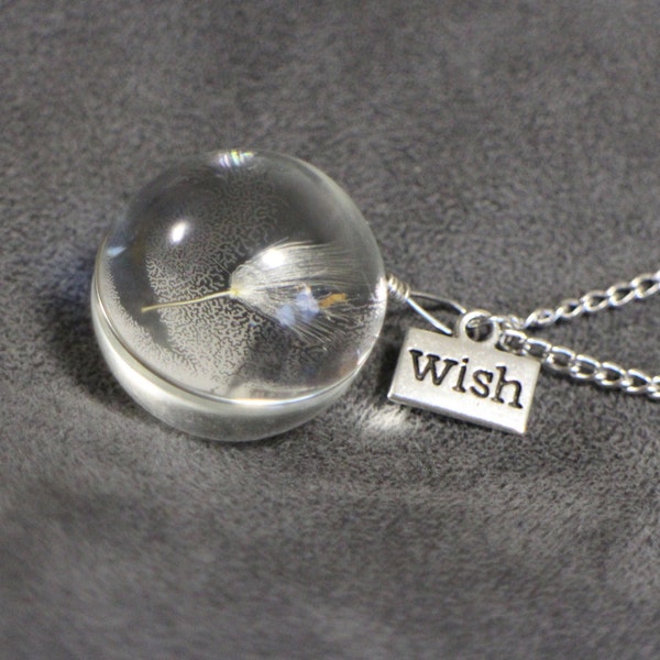 Dandelion Charm Wish Necklace Silver. Wish charm. Real dandelion seeds.