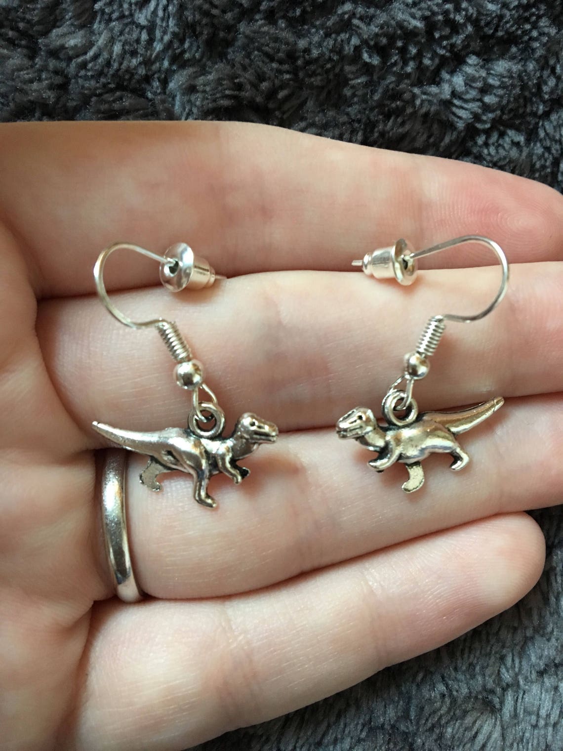 Dinosaur Earrings Jewellery Silver Plated Hooks Trex Silver Etsy