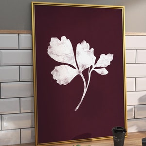 Burgundy art print | Downloadable prints botanical art | Dark red wall print | Burgundy home decor | Leaf Printable wall art | Digital print