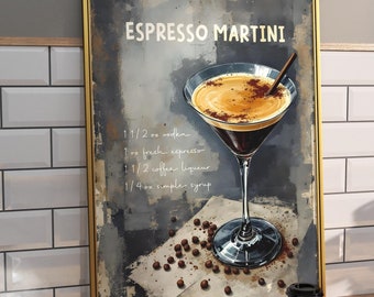 Espresso-martini-print | Vintage barwagendecor | Afdrukbare espresso-martinikunst | Barwagen Afdrukken | Trendy muurkunst | Accessoires voor barwagen