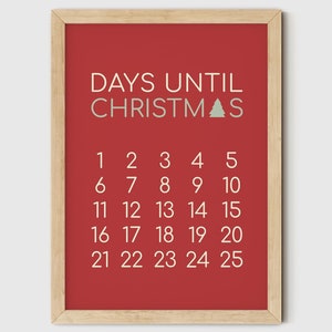 Days Until Christmas Print | Advent Printable | Christmas Countdown Calendar | Holiday Decor | Red Christmas Wall Art | Printable Wall Art