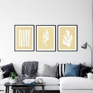 Yellow wall set of 3 prints Modern bedroom wall decor Printable 3 piece wall art Above bed decor Yellow print Digital download
