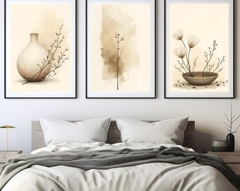 Japandi Wall Art Set | Beige Wabi Sabi Painting | Neutral Beige Zen Prints | 3 Piece Wall Decor Printable | Earth Tones Print Wabi Sabi Art