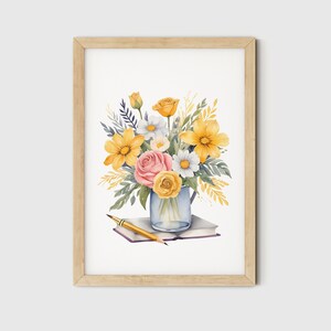 Fleurs jaunes Art Illustration florale imprimable aquarelle impression botanique art mural oeuvre florale pour murs décoration maison téléchargement numérique