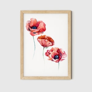 Poppy Print, Poppy Wall Art Printable, Bedroom Wall Decor, Printable Decor, Red Floral Digital Download, Flower Print Instant Download