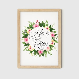He Is Risen Sign Easter Print, Easter Printable Wall Art, Religious Quotes Download, Easter Decor Instant Download, Downloadable Easter Sign