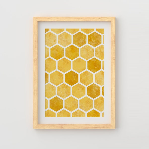 Bee Decor, Bee Art, Honeycomb Wall Art, Kitchen Decor, Yellow Printable Wall Art, Nature Print, Honey Wall Decor, Instant Download Art