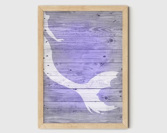 Mermaid Decor Printable Wall Art, Mermaid Print, Kids Bathroom Decor, Purple Girls Room Decor Instant Download Art, Nautical Nursery Prints