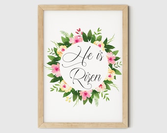 He Is Risen Sign Easter Print, Easter Printable Wall Art, Religious Quotes Download, Easter Decor Instant Download, Downloadable Easter Sign