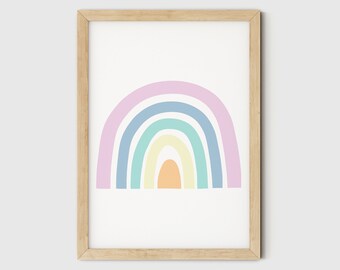 Rainbow Print, Printable Wall Art, Pink Girls Bedroom Decor, Baby Girl Nursery Decor, Playroom Poster, Digital Download, Instant Download