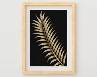 Black And Gold Wall Art, Tropical Leaf Print, Printable Instant Dowloand, Palm Tree Leaf Print, Digital Wall Art Download, Botanical Print