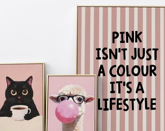 Pink dopamine decor wall art set of 3 Pink teen girl room Maximalist wall art Quirky gallery wall set prints Funky poster Printable wall art