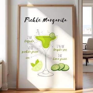 Pickle margarita recipe print | Bar cart decor | Cocktail poster | Bar cart art | Margarita party decor | Printable wall art | Digital print