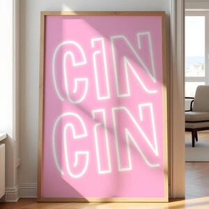 Druk neonowego znaku Cin Cin Różowy wystrój wózka barowego Wystrój mieszkania w college'u, Sztuka wózka barowego Preppy y2k Wystrój pokoju Estetyczna sztuka ścienna Plakat do wydrukowania