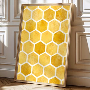 Bee art Honeycomb Farmhouse decor Bee print Yellow kitchen one piece poster Cottagecore Bee Decor Printable wall art Digital download