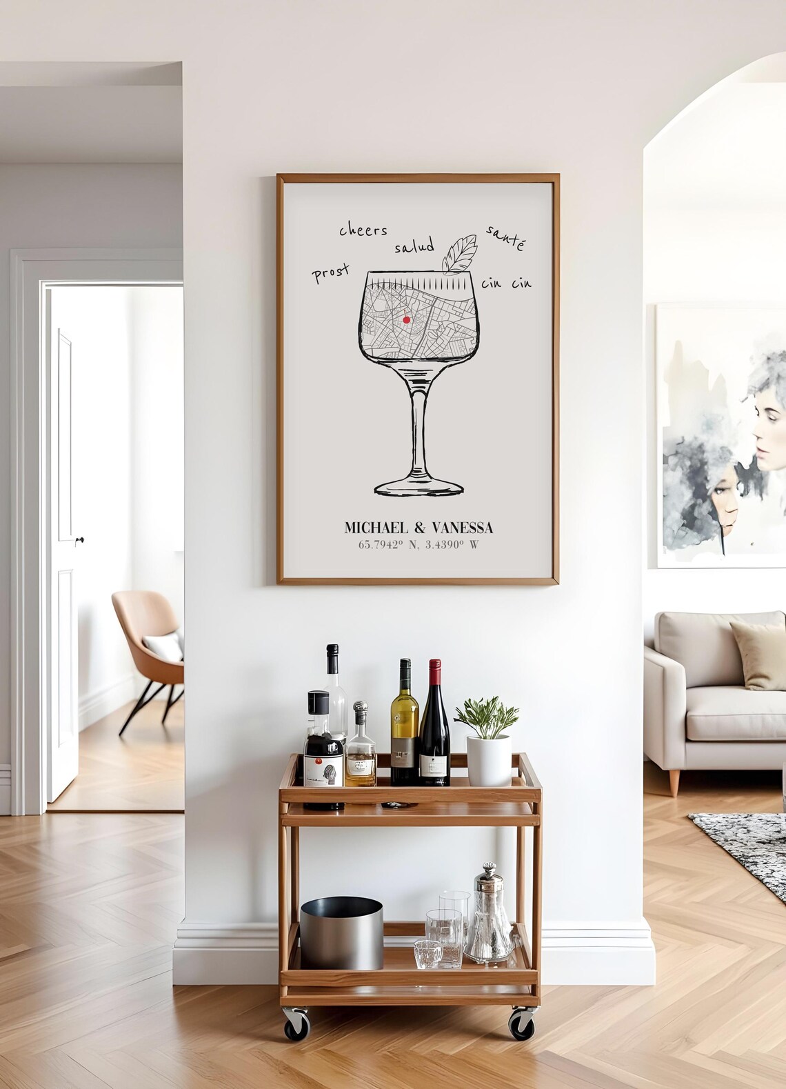 Custom Cocktail Map Print Bar Cart Wall Decor, Custom Location ...