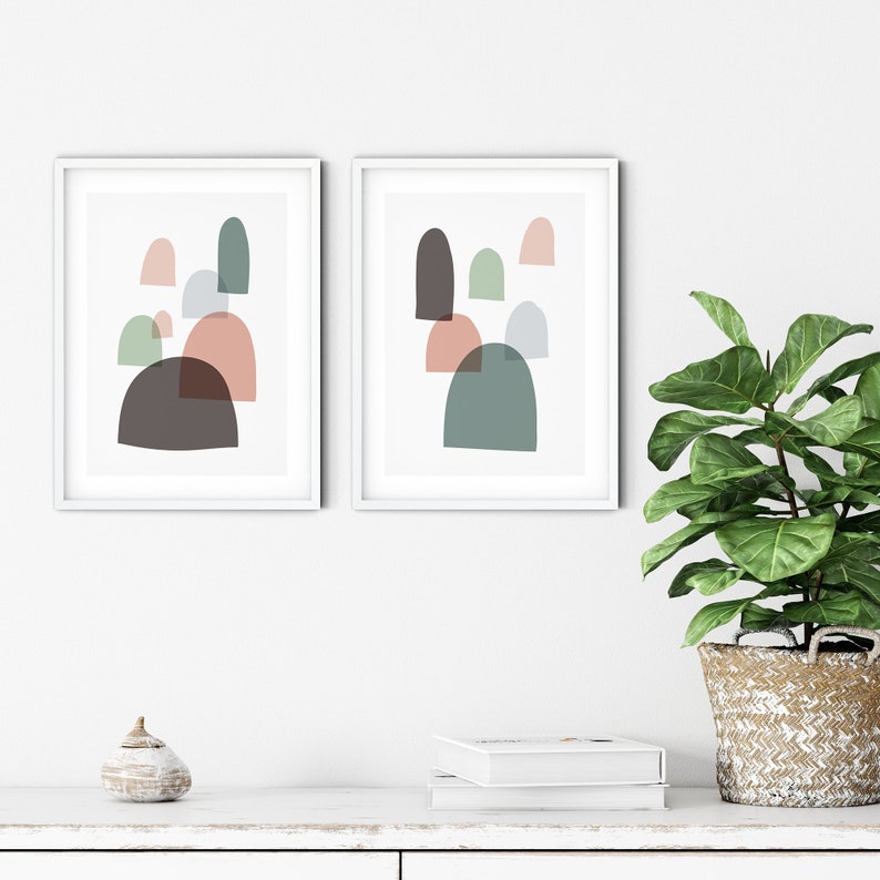 Mid Century Modern Art Set of 2 Prints Abstract Wall Art Etsy
