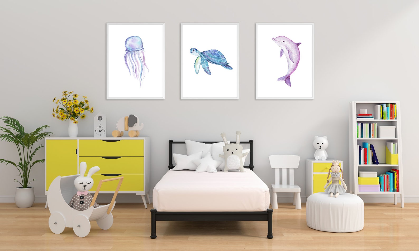 Sea Animals Wall Art Set of 3 Prints, Kids Room Decor, Under the Sea