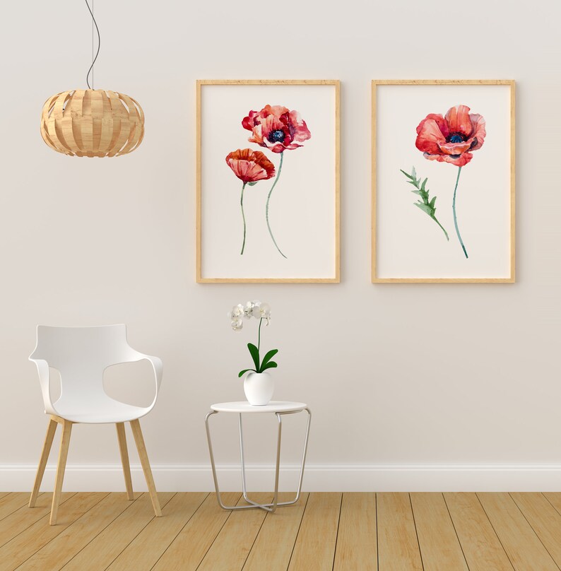 Flower Wall Art Set of 2 Prints Instant Download Plant Wall Etsy