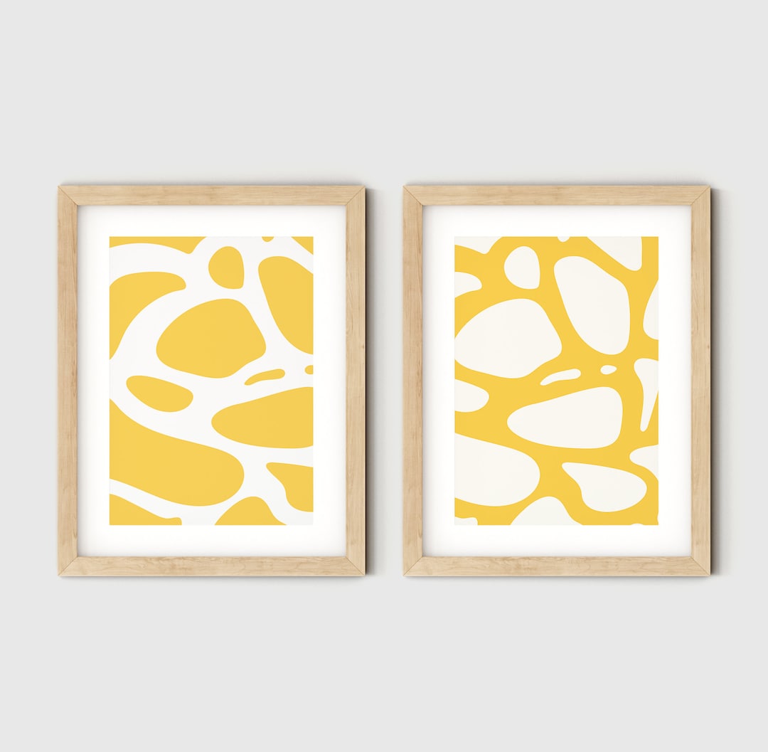 Set of 2 Yellow Wall Art, Yellow Print, Abstract Art Digital Download ...