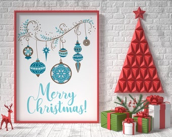 Merry Christmas Sign Printable Wall Art, Christmas Decor Digital Download, Merry Christmas Poster, Christmas Print Instant Download Art