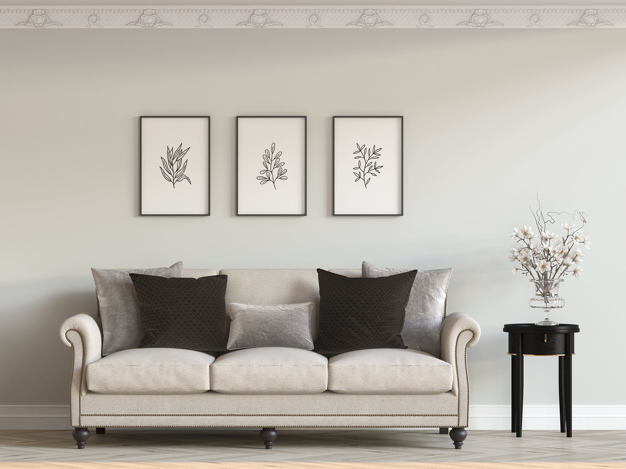 Plants Print Minimal Poster Set of 3 Wall Art Leaf Line Print | Etsy