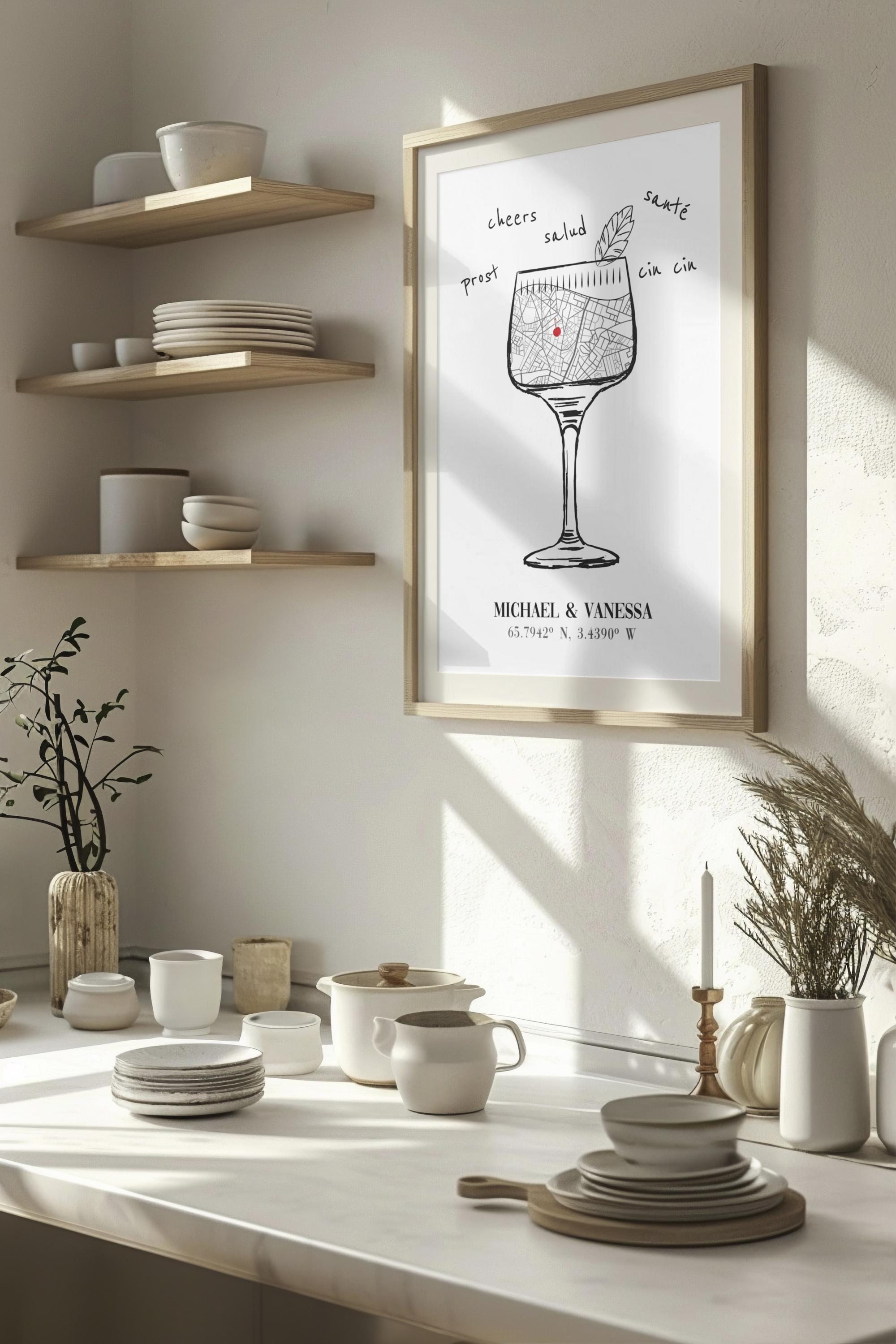 Custom Cocktail Map Print Bar Cart Wall Decor, Custom Location ...
