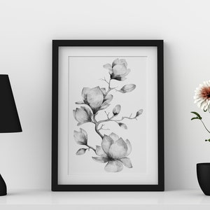 Black and White Prints, Floral Printable Art, Printable Digital ...
