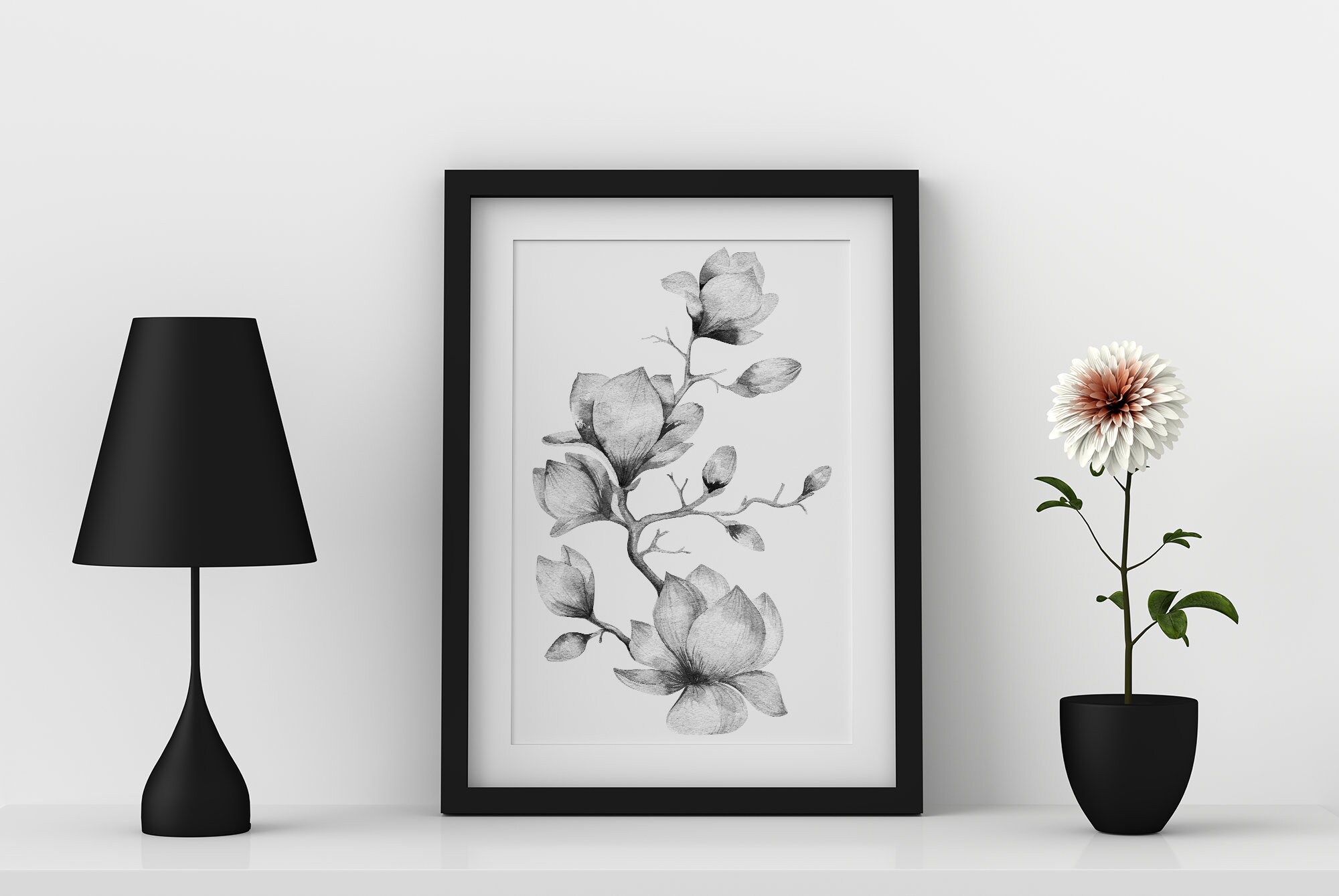 Black and White Prints, Floral Printable Art, Printable Digital ...
