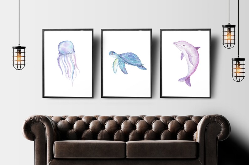 Sea Animals Wall Art Set of 3 Prints, Kids Room Decor, Under the Sea ...