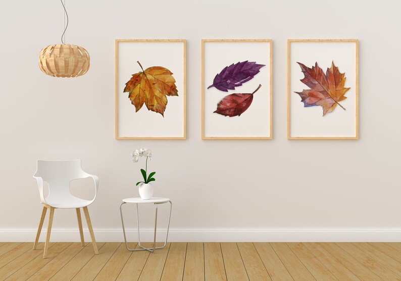 Fall Decor Set of 3 Prints, Autumn Leaves Printable Wall Art ...