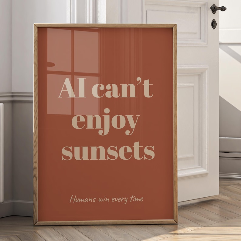 Anti AI Poster Funny Tech Digital Print IT Office Humor Earth Tone Decor Techie Friend Gift Anti AI Print Geek Home Decor Printable image 1