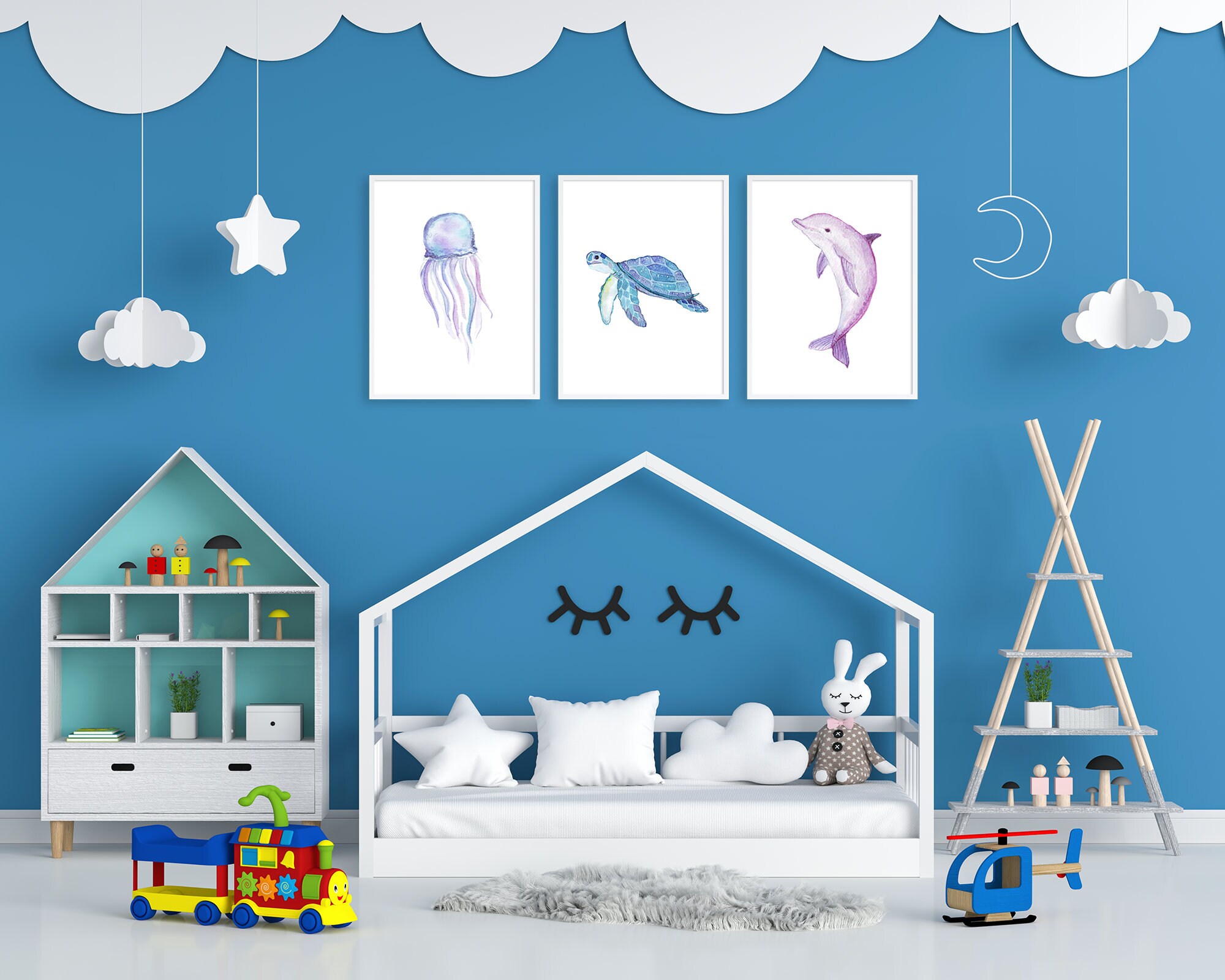 Sea Animals Wall Art Set of 3 Prints, Kids Room Decor, Under the Sea ...